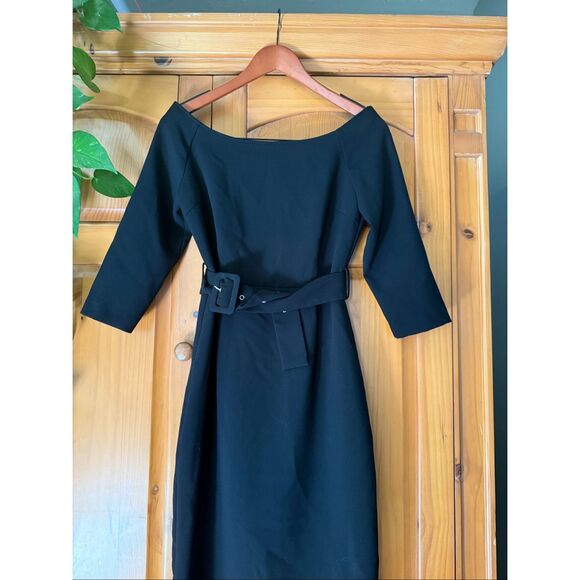 ZARA Elegant Black Belted Midi Dress with 3/4 Sleeves”SZ M - Picture 2 of 10